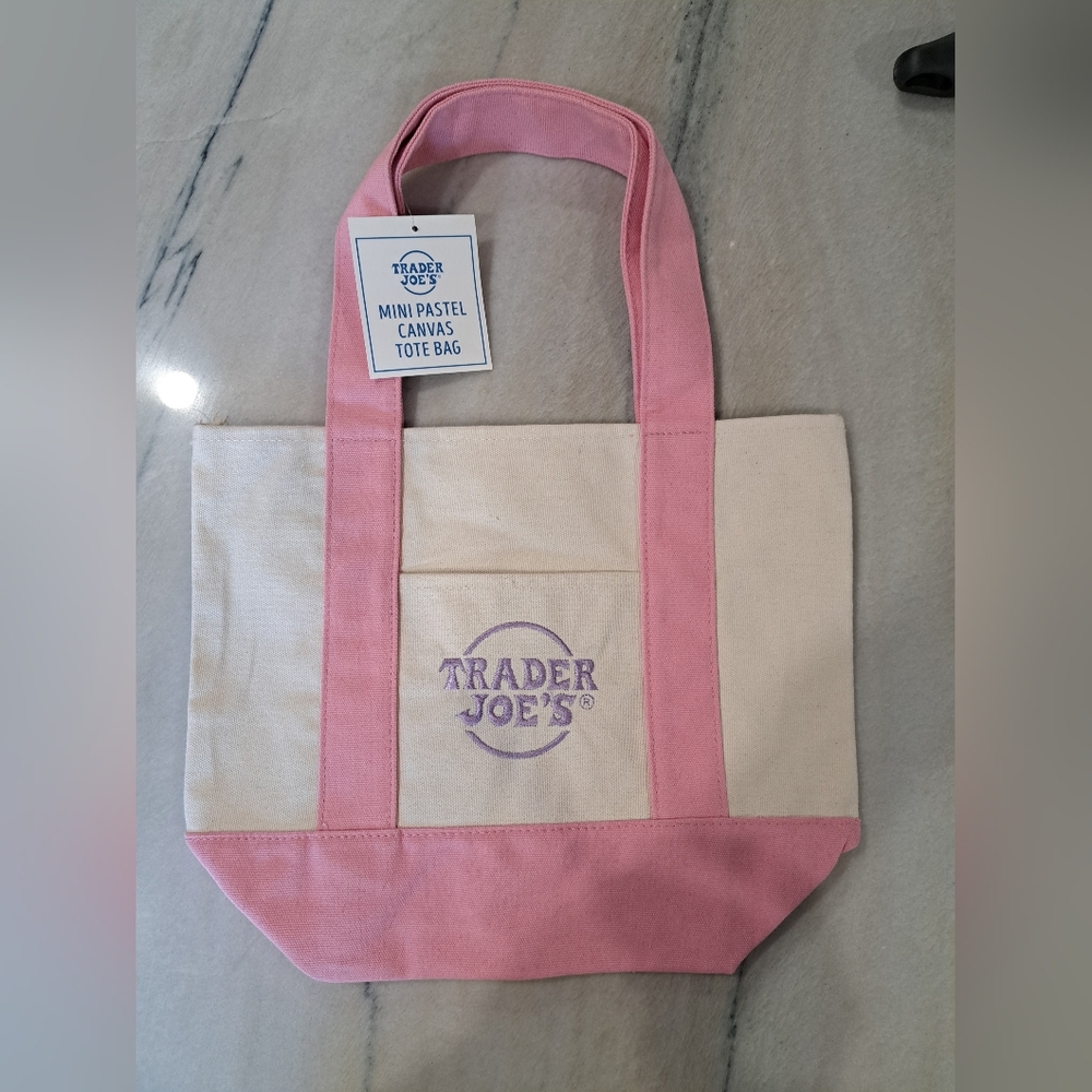 Trader Joes Pastel Mini Canvas Tote Bag Pink